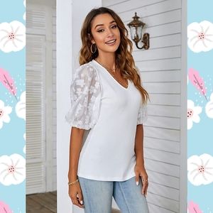 NWT Blooming Jelly Womens Dressy Tops Puff Sleeve V Neck Blouse szLarge